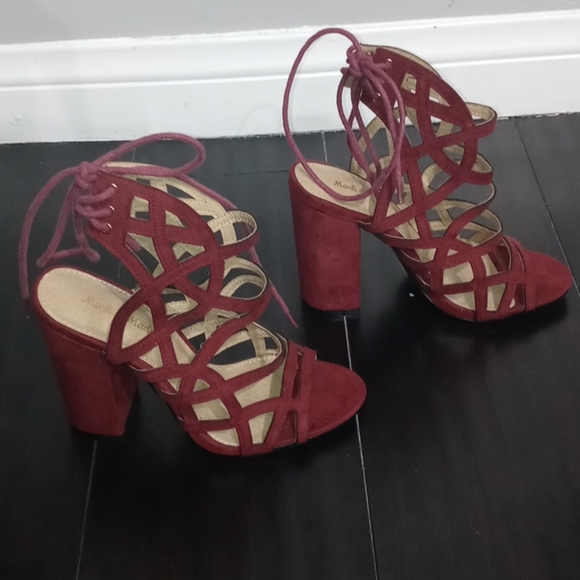 Velvet Burgundy Sandal Heels - Picture 4 of 9